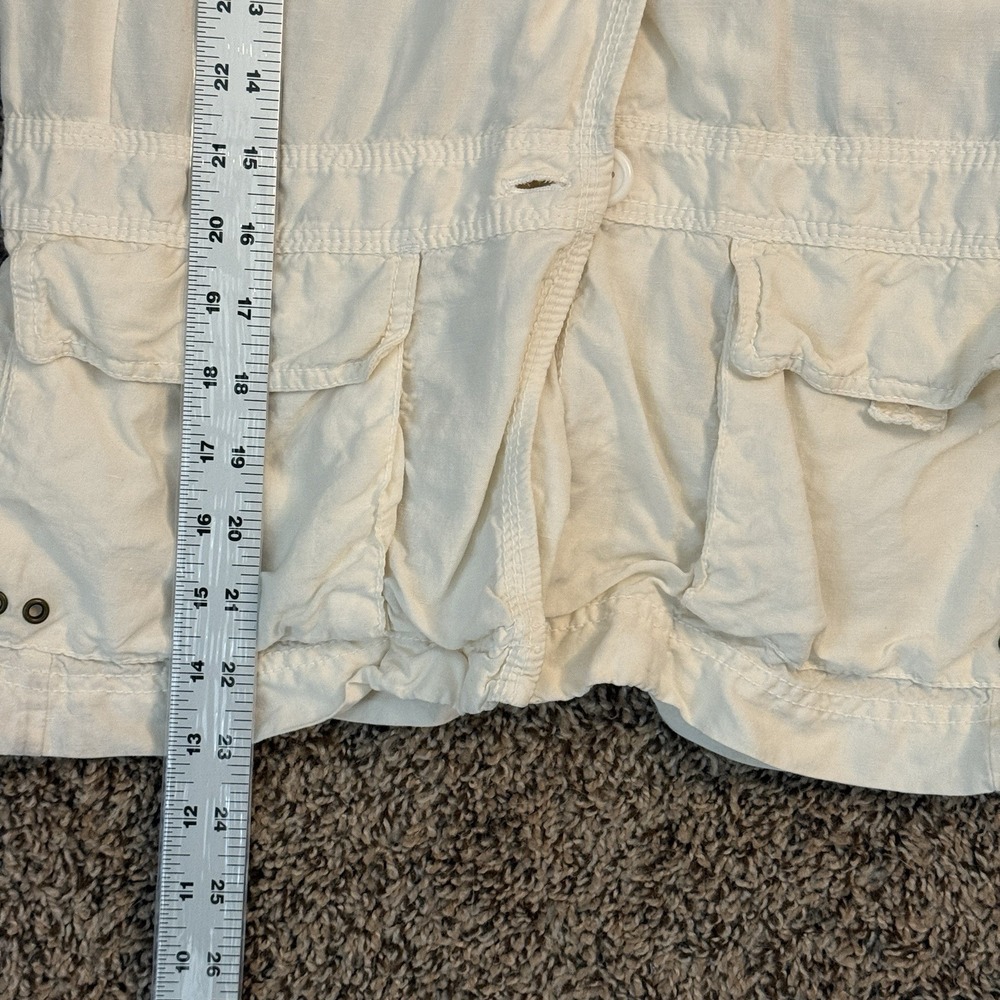 J Crew Utility Jacket Size M Ivory‎ Linen Silk Long Sleeve Button Up Cargo Y2K - Picture 8 of 8